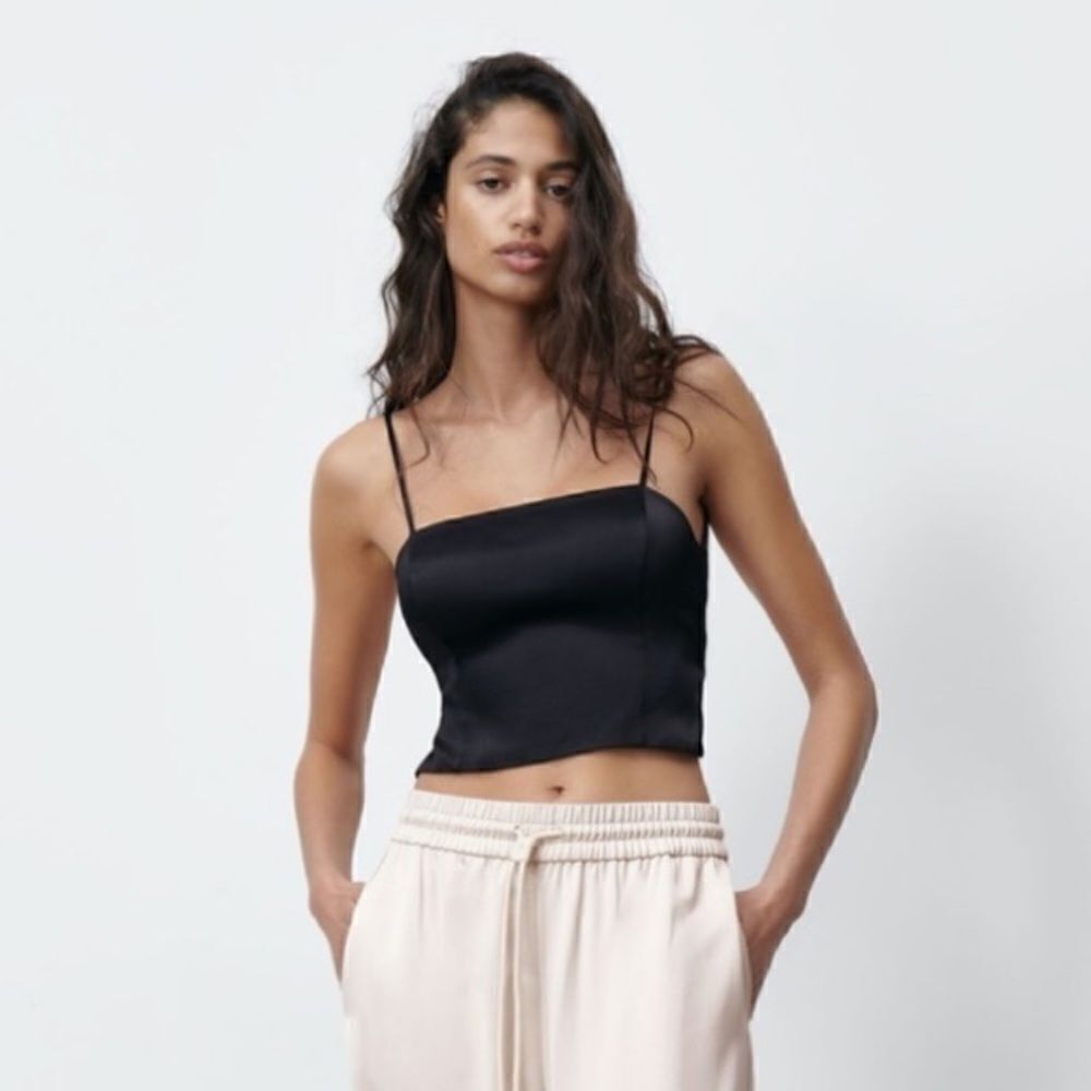 NWT! Zara black satin lace back tank top